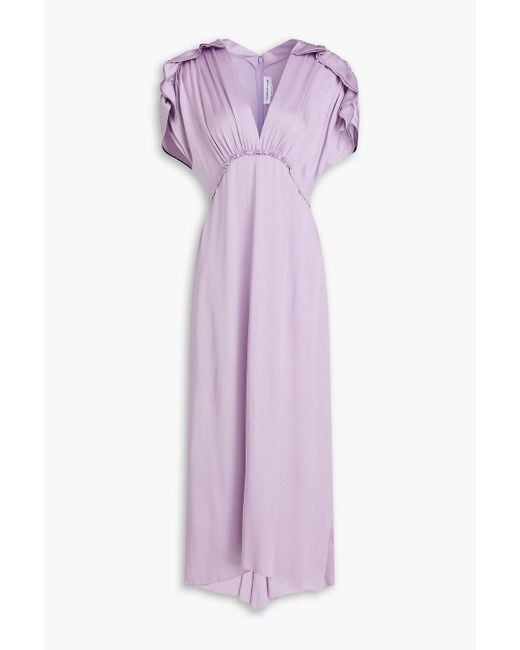 Victoria Beckham Purple Ruffled Satin-Crepe Midi Dress