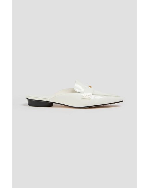 Tory Burch White Embellished Patent-leather Loafers