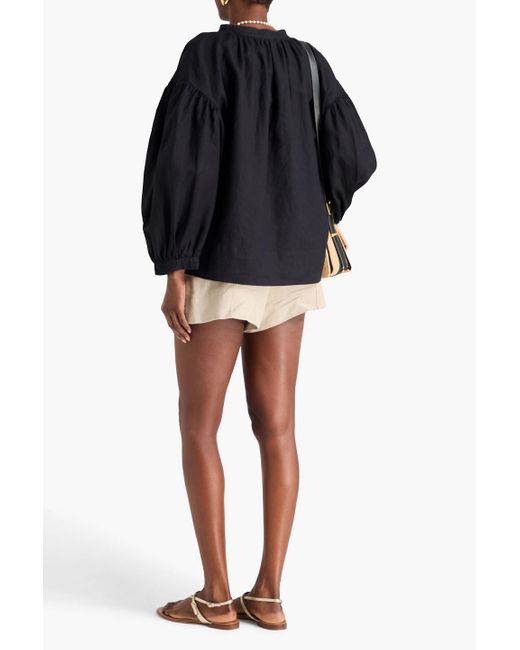 By Malene Birger Black Cadmus bluse aus leinen mit stickereien