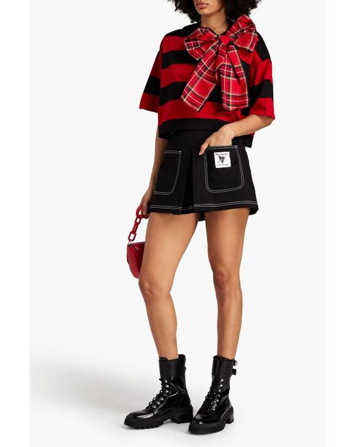 RED Valentino Black Skirt-effect Cotton-blend Twill Shorts