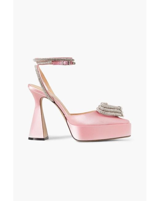 Mach & Mach Pink Triple Heart Crystal-embellished Satin Pumps