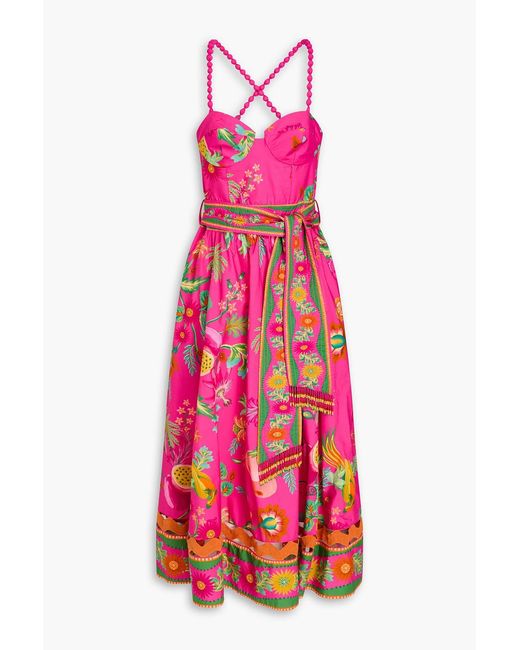 Farm Rio Pink Cutout Floral-Print Cotton-Poplin Midi Dress