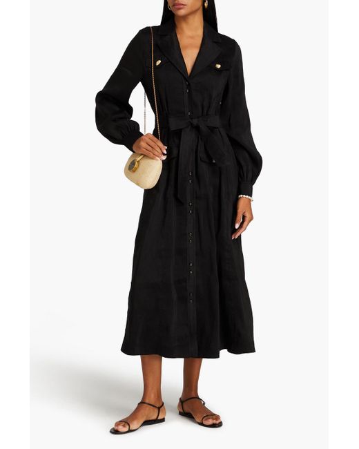 Aje. Black Sophie Linen And Silk-blend Midi Shirt Dress