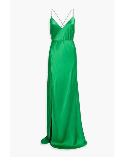 Michelle Mason Silk-Satin Wrap Gown in Green | Lyst