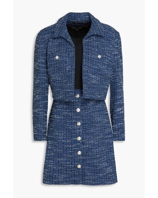 Maje Blue Tweed Jacket And Skirt Set