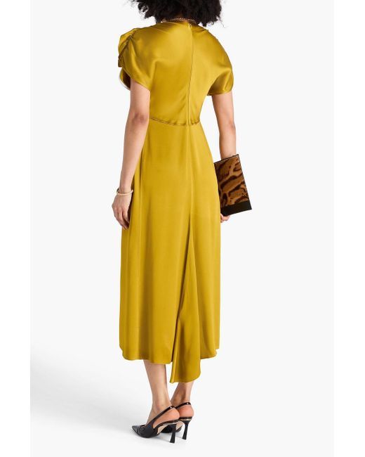 Victoria Beckham Yellow Ruffled Satin-crepe Midi Dress