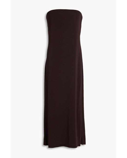 Tibi Brown Harlow Strapless Jersey Midi Dress