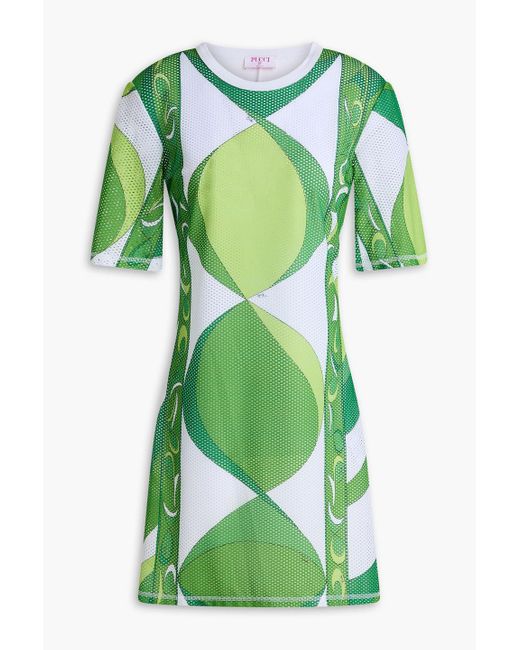 Emilio Pucci Green Pesci Print Mesh Mini Dress