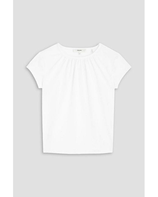 FRAME White The Gathered Cotton-Blend Jersey T-Shirt