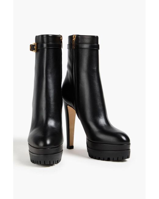 Sergio Rossi Black Buckled Leather Platform Ankle Boots