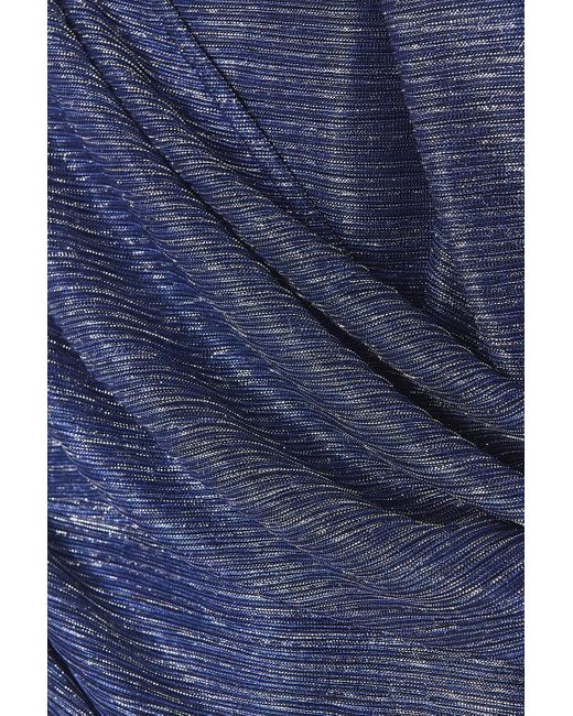 Talbot Runhof Blue Asymmetric Cape-effect Metallic Voile Gown