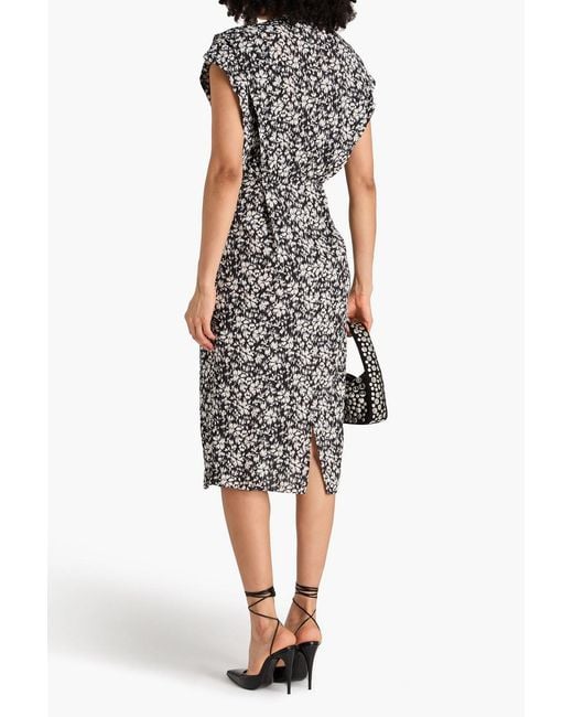 Isabel Marant Gray Epolia Draped Printed Crepe Midi Dress
