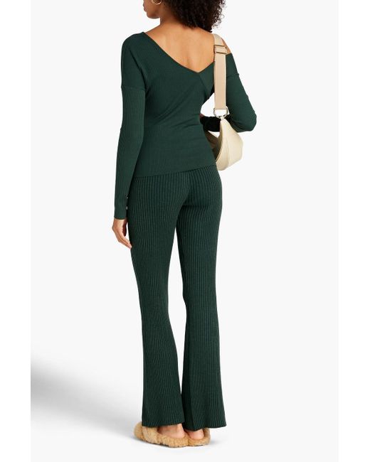 The Range Green Ribbed-knit Flared Pants