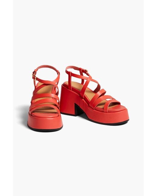 Ganni Red Leather Platform Sandals