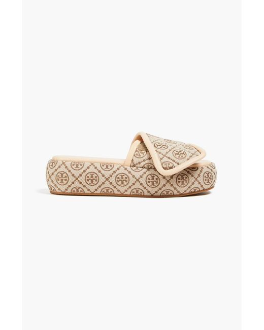Tory Burch White Jacquard Platform Sandals