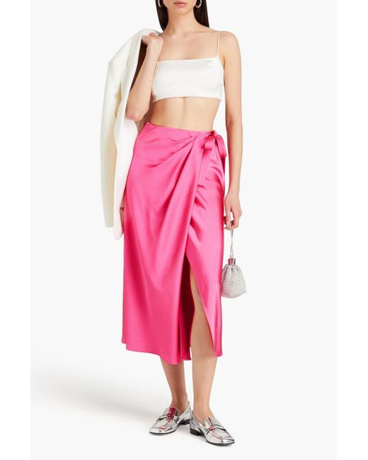 Claudie Pierlot Pink Draped Satin Midi Wrap Skirt