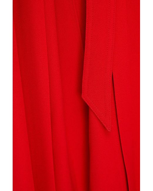 Victoria Beckham Red Pleated Satin-crepe Midi Shirt Dress