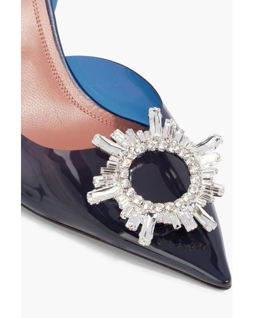 AMINA MUADDI Blue Begum Crystal-Embellished Pvc Slingback Pumps