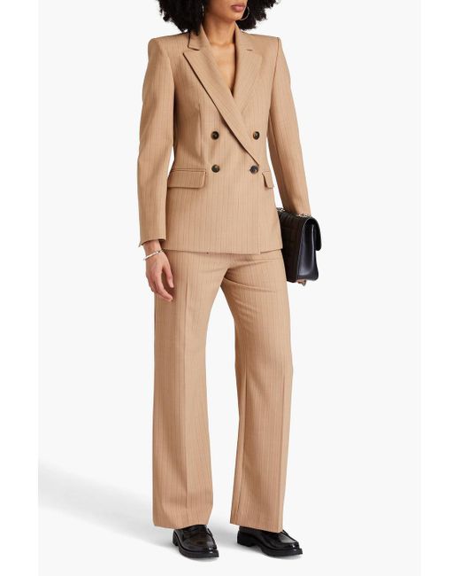Maje Natural Double-breasted Pinstriped Wool-blend Twill Blazer