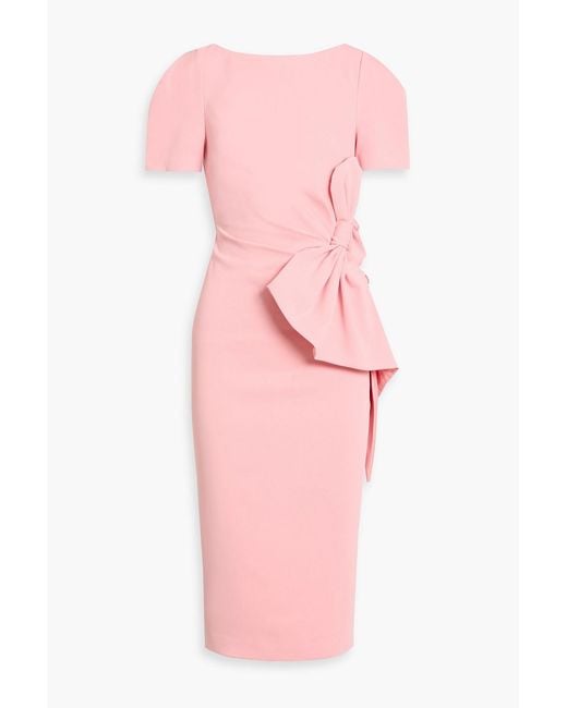 Badgley Mischka Pink Bow-Detailed Crepe Midi Dress