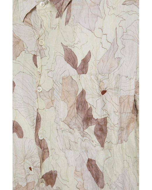 Lemaire White Floral-Print Crinkled Silk-Blend Shirt for men