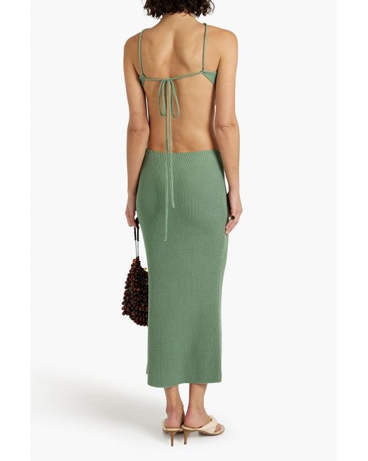 Savannah Morrow Green Ariel Open-back Cotton Midi Dress