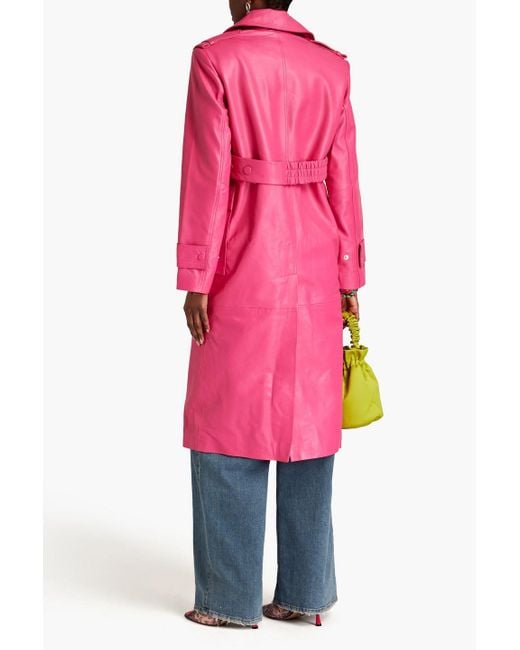 REMAIN Birger Christensen Pink Pirene Double-breasted Leather Coat