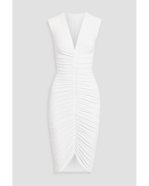 Norma Kamali Ruched Stretch-Jersey Dress in White | Lyst
