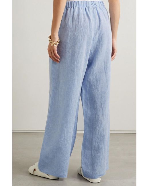 Lafayette 148 New York Blue Riverside Linen Wide-leg Pants
