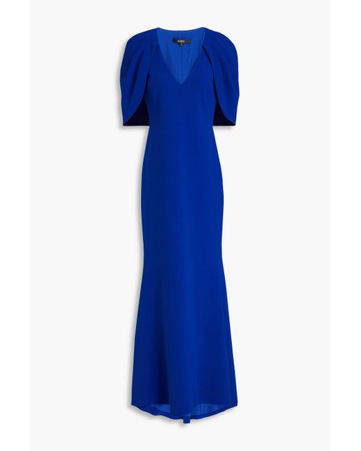 Badgley Mischka Blue Cape-effect Crepe Gown