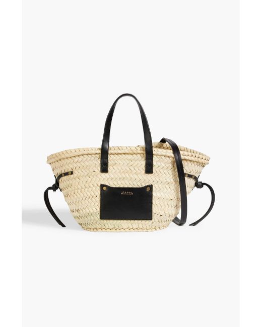 Isabel Marant Black Cadix Mini Leather-Trimmed Straw Tote