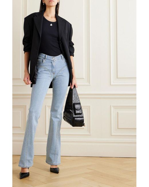 Mugler Blue Schlagjeans mit kristallen