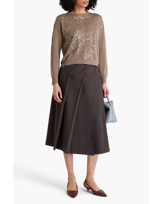 Brunello Cucinelli Brown Sequin-Embellished Linen-Blend Sweater