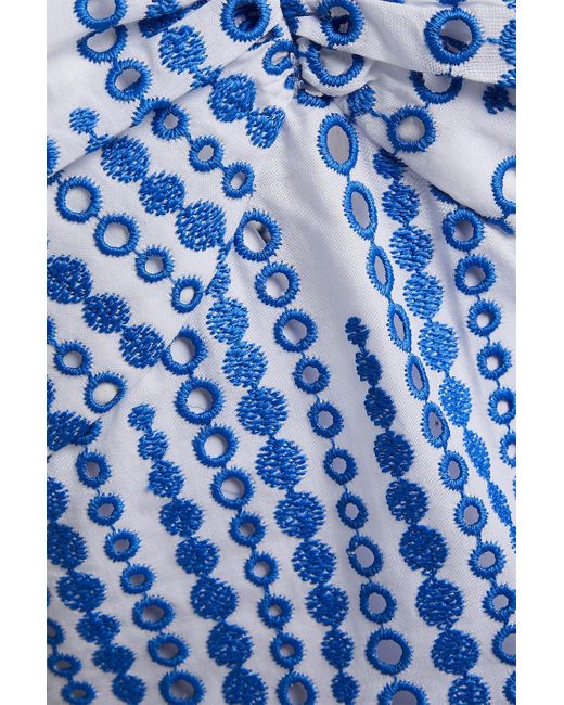 Charo Ruiz Blue Menorca Cropped Broderie Anglaise Cotton-blend Top