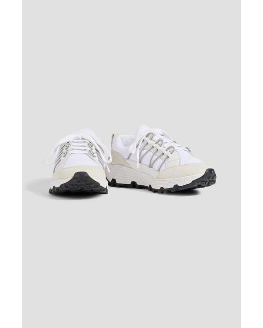 Brunello Cucinelli White Bead-Embellished Mesh, Leather And Suede Sneakers