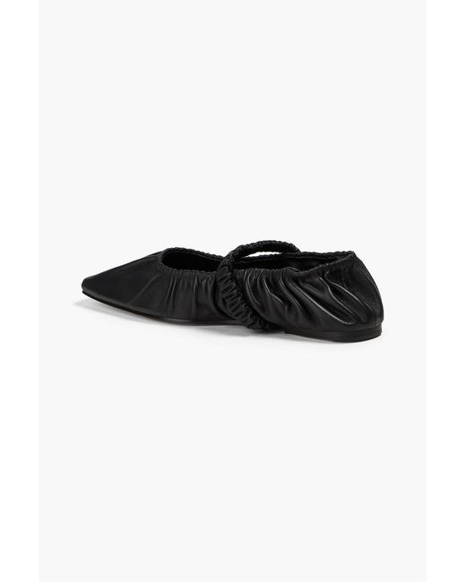 STUDIO AMELIA Black Zadie Gathered Leather Mary Jane Flats