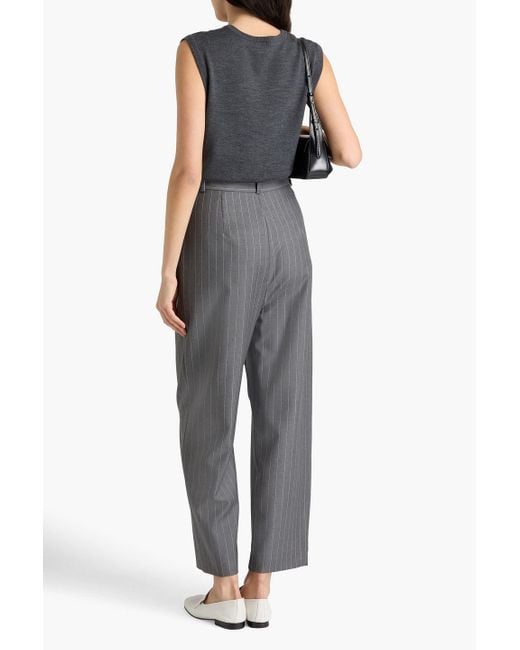 Totême  Gray Cropped Pinstriped Wool-Twill Tapered Pants