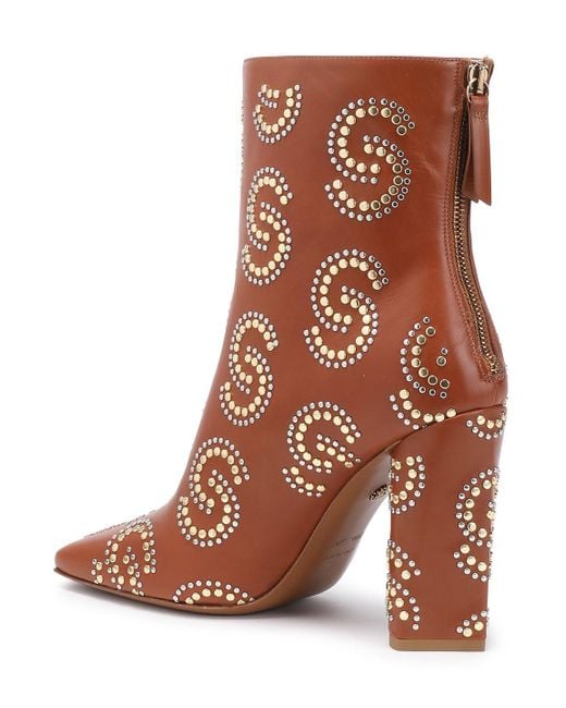 Roberto Cavalli Brown Studded Leather Ankle Boots