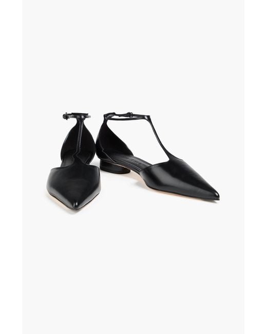 STUDIO AMELIA Black Gisele Glossed-Leather Point-Toe Flats