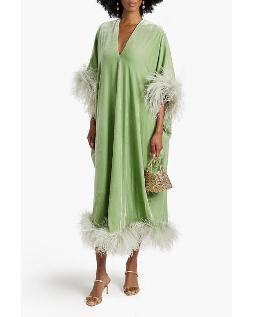 The Vampire's Wife Green The ghosteen feather-trimmed velvet gown