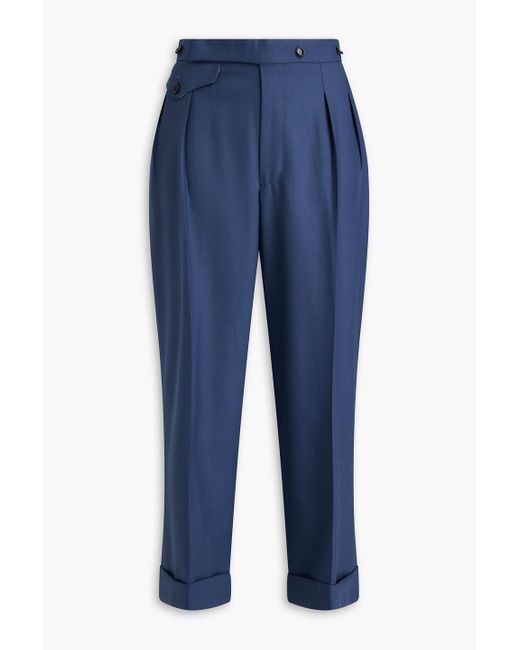 Victoria Beckham Blue Cropped Twill Straight-Leg Pants