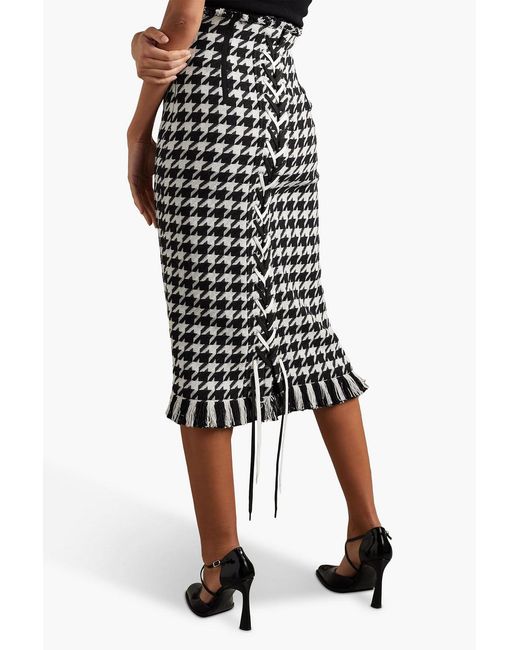 Monse White Fringed Houndstooth Tweed Midi Skirt
