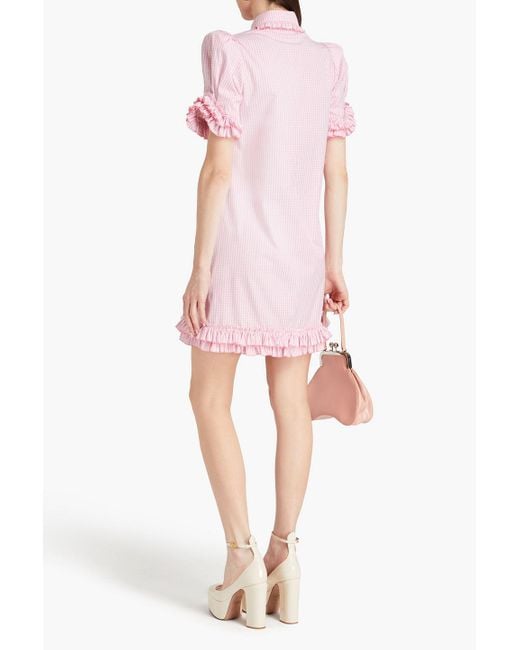 The Vampire's Wife Pink Courage Ruffled Gingham Cotton-poplin Mini Shirt Dress