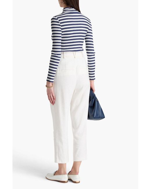 Veronica Beard Blue Pierre Striped Stretch-cotton Jersey Turtleneck Top