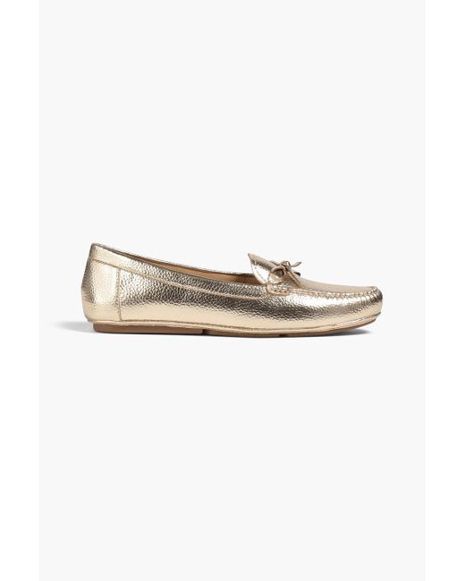 MICHAEL Michael Kors Metallic Bow-embellished Textured-leather Loafers