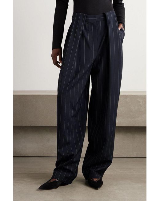 Stella McCartney Blue Paneled Pinstriped Wool-blend Wide-leg Pants