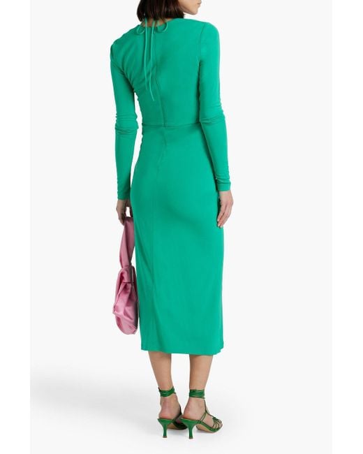 Rebecca Vallance Green Edie Cutout Ruched Jersey Midi Dress