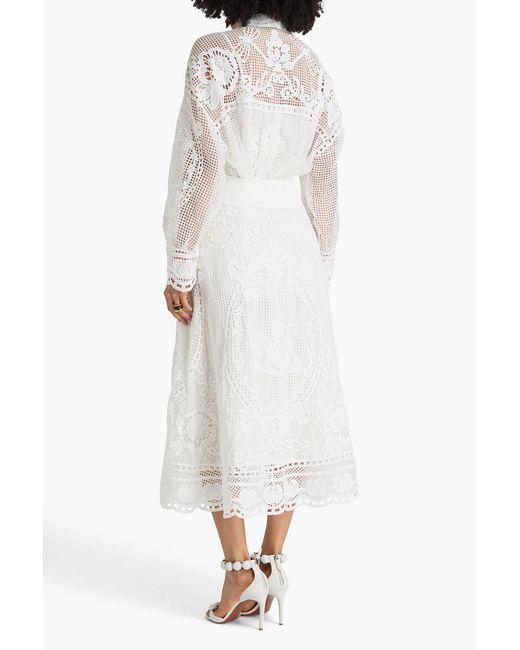 Farm Rio White Swan Lake Guipure Lace Midi Skirt