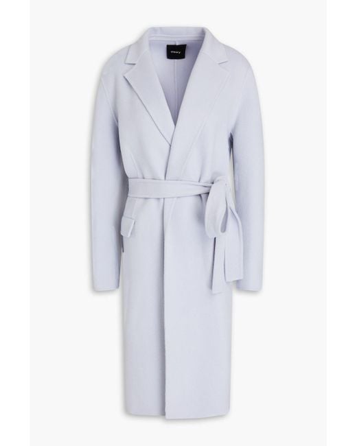 Theory Blue Belted Wool And Cashmere-blend Felt Coat