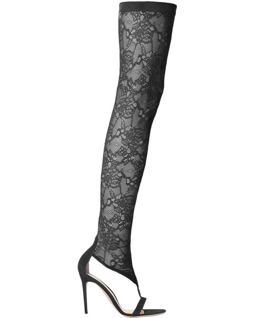 Gianvito Rossi Black Isabella 100 Stretch-Lace And Suede Over-The-Knee Boots